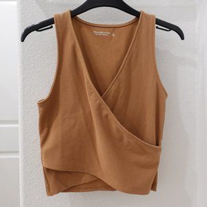 Abercrombie & Fitch Soft AF Seamless Ribbed Wrap Tank Beige/Tan